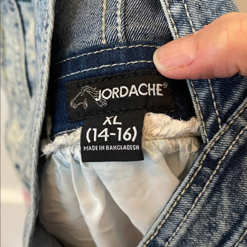 Jordache Blue Denim Overalls Floral Dress - Picture 3 of 5